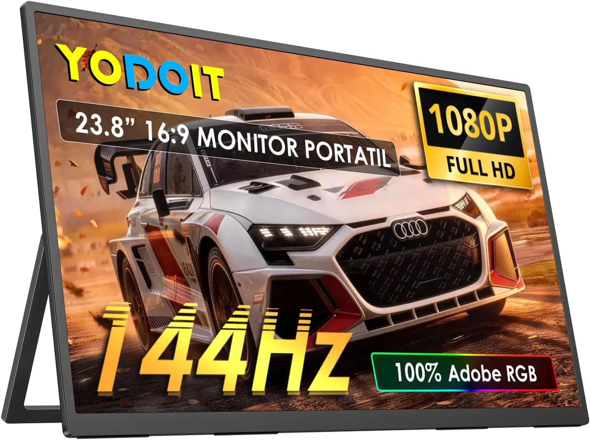 Yodoit, Monitory, Přenosný monitor 23.8 palců 144hz, 1920 x 1080 FHD Přenosný monitor s IPS, Černá, 144hz, 1920 x 1080, 1 cm, 60, 5 cm