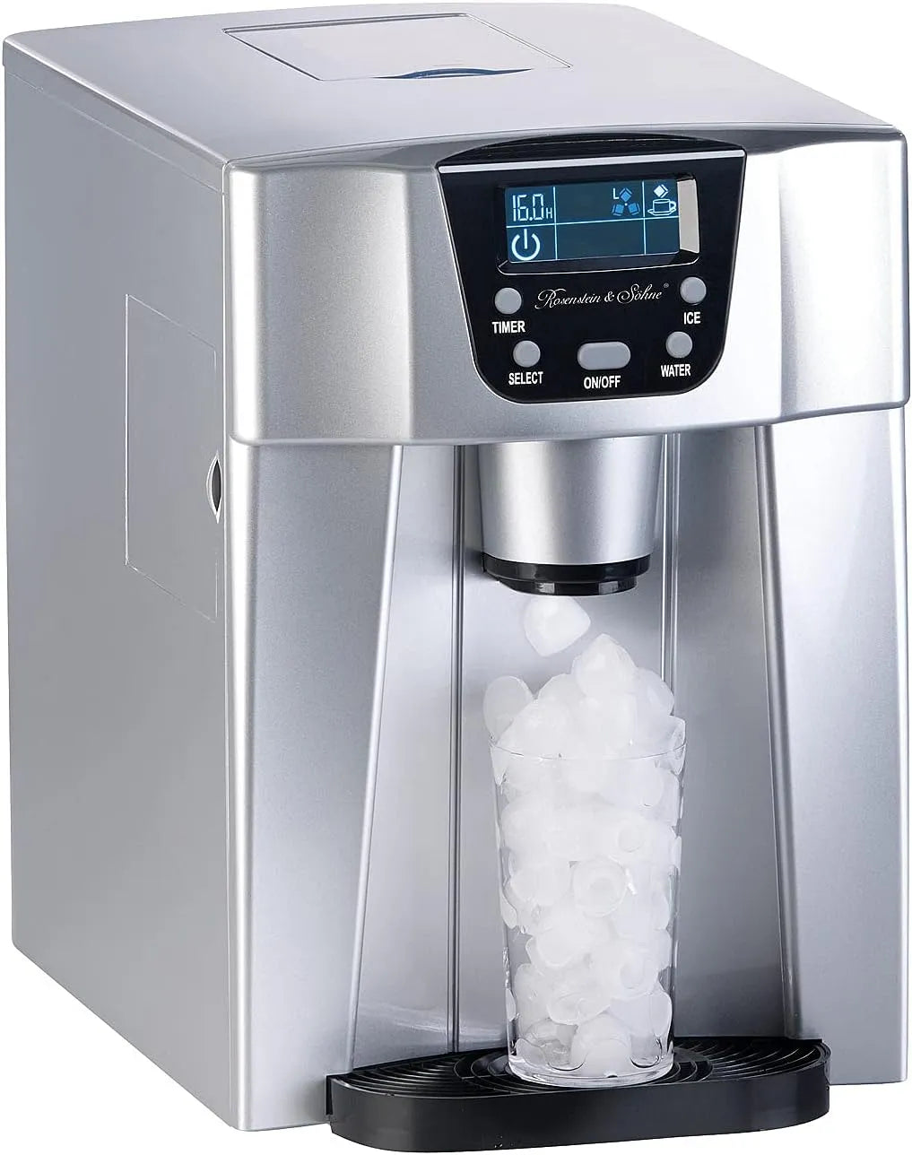 Rosenstein & Söhne, Stroje na výrobu ledu, Ice Wig Machines: led cube stroj s led kostky a studenou vodou dávkovač, 2 litry, Černá, 2 l, 12 kg