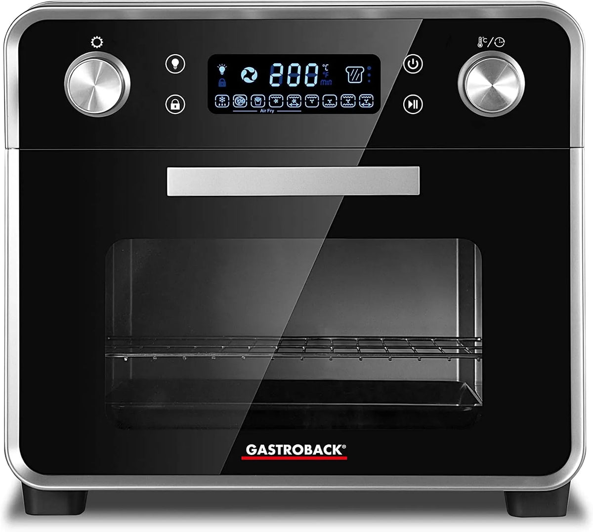 GASTROBACK, Mini trouby, 42815 Design Pečivo Air Fry & Pizza, 1680 Watt, 5 IN 1: Pizza trouba, teplý, Černá / stříbrná, 1680 W, 22 l, 3 v