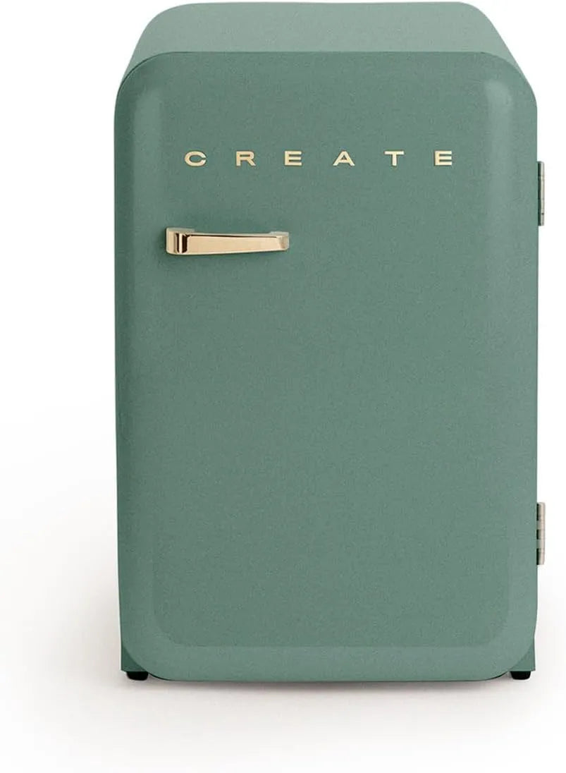 CREATE, Kombinované chladničky s mrazákem, / RETRO FRIDGE 83.5 GOLD / lednička v šalvěji zelené, rukojeť zlatá / 98W, nízká, Zlato, 83.5 G, 98W