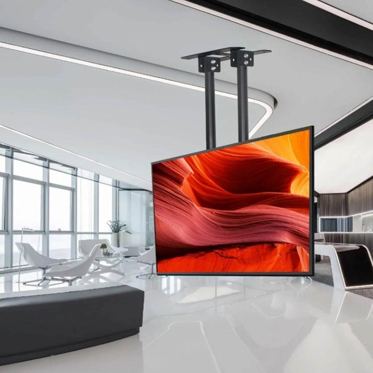 Generic, Nástěnné a stropní držáky, Nastavitelná montáž na strop TV - Motorový výtah pro 60- 100 palců TV, dvoutyčová, Černá, 60 kg, 1.69mm