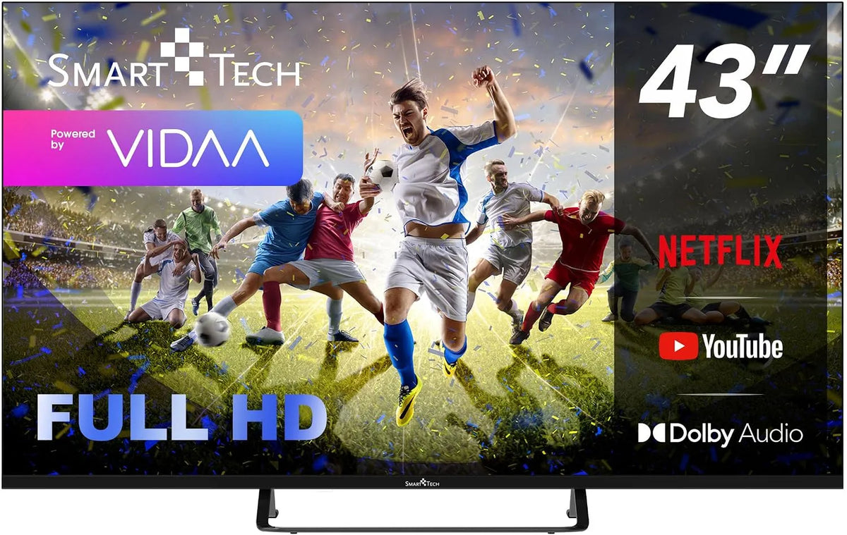 Smart Tech 43FV02V, Přenosné televizory, TV 43 palců Smart TV VIDAA s rozlišením Full HD, Černá, 02V, Full HD, 108 cm