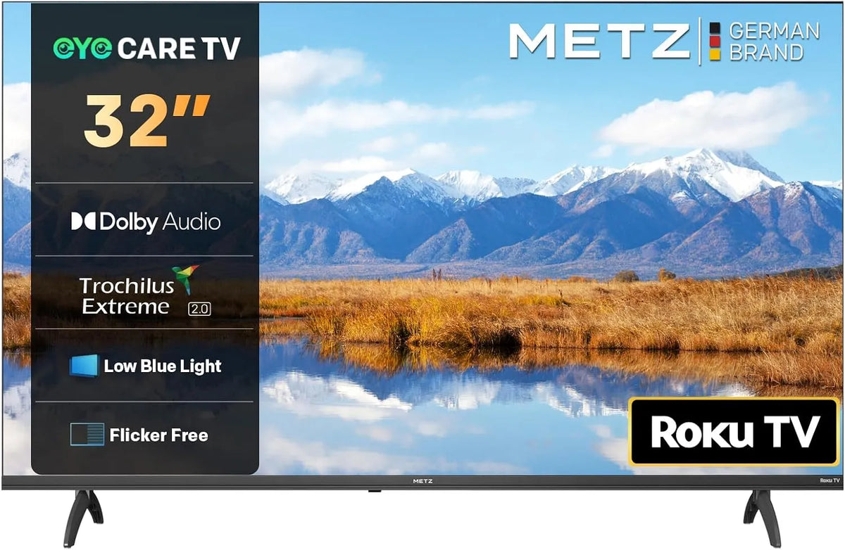 METZ HDR10, Televizory, Blue TV 32 palců Smart TV, 80 cm Roku TV, Oční péče, Dolby Audio, TV s trojitým, Modrá, 80 cm