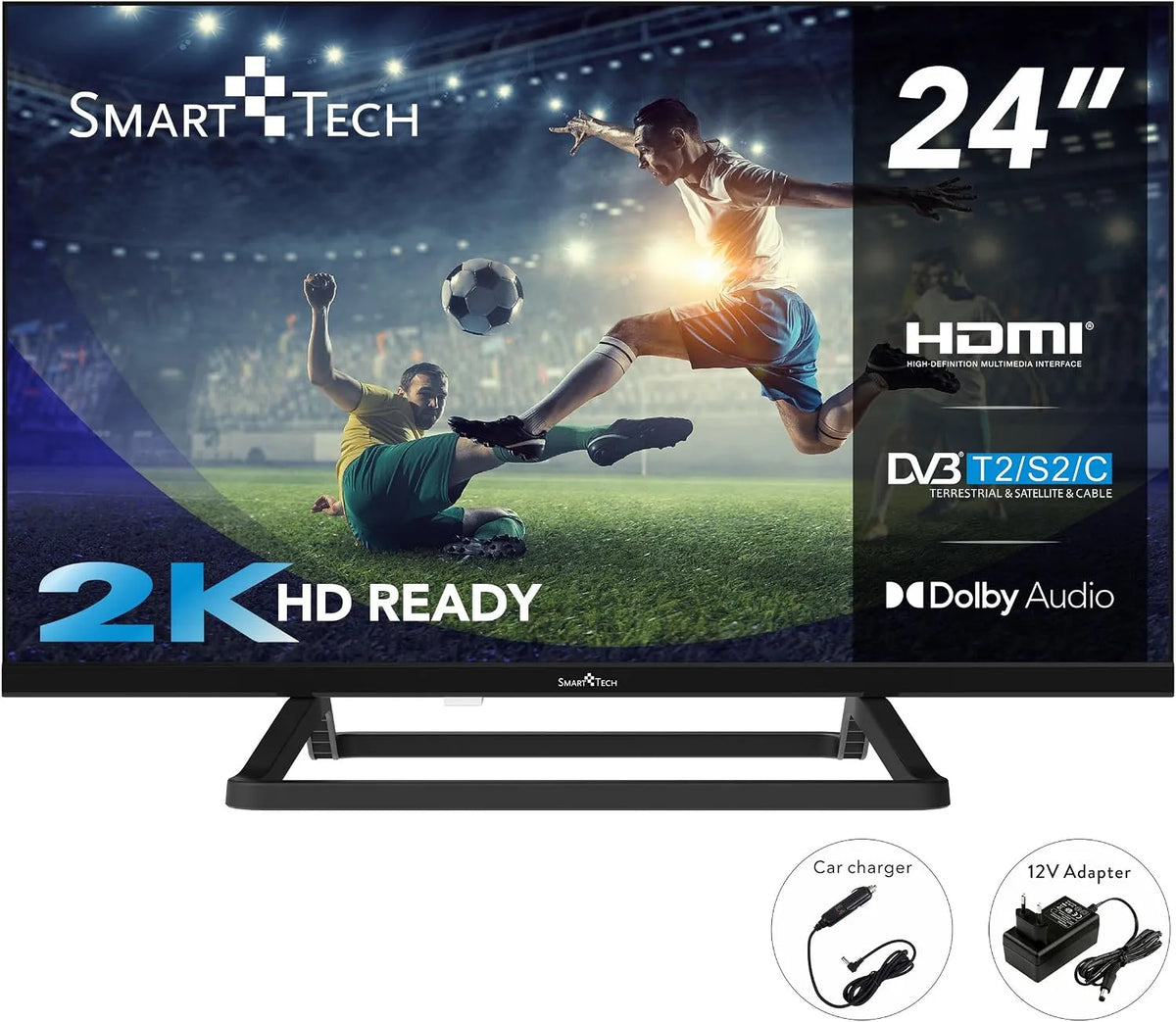 Smart Tech 24HN01V3CA, Televizory, TV 24 palců LED Camping TV HD ready rozlišení, Černá, 01V, 12v