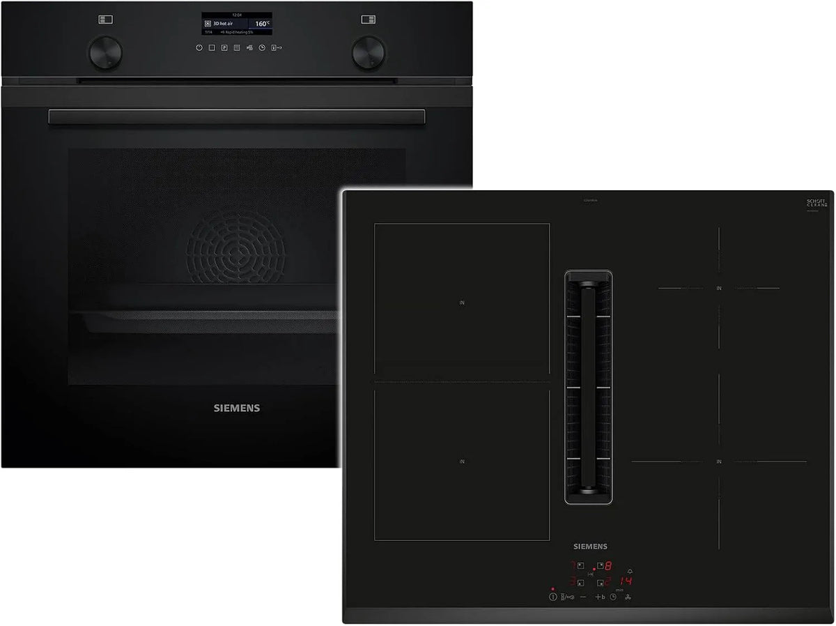 Siemens PQ526EA6BZ HB279GBB3, Sety sporáku a trouby, Sada pyrolytických pekařských stolů hluboké černé Inox + Indukční Cooktop Fume