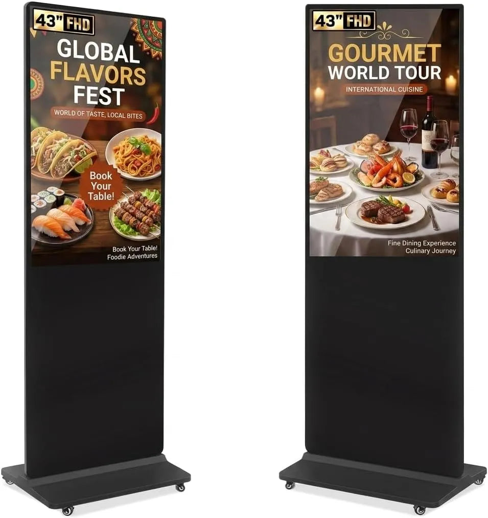 YCKJNB, Monitory, 43 palců Digitální zákaznická zátka, FHD LCD IPS Digitální reklamní displej s OS, Černá, 3l