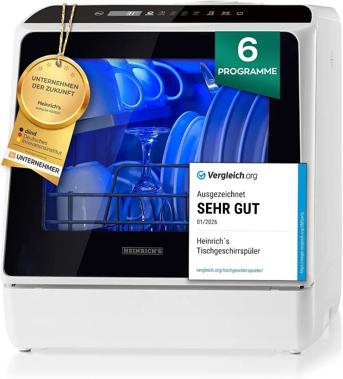 Heinrich´s, Stolní myčky nádobí, Heinrich je přenosná mini myčka nádobí, myčka nádobí, stolní myčka s 5L vodní, Bílá, 5L, 950W, 60 dB, 34 kW
