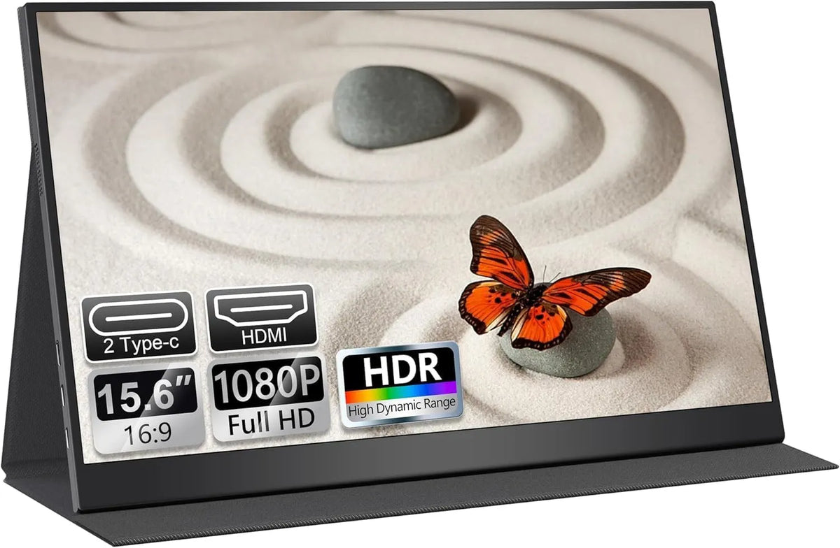 UFYQL, Monitory, přenosný monitor 15, 6 palce (přenosný monitor) s FHD IPS displejem, Plug a Play s, Černá, 630 g, 1, 09 cm, 1920 × 1080, 1V