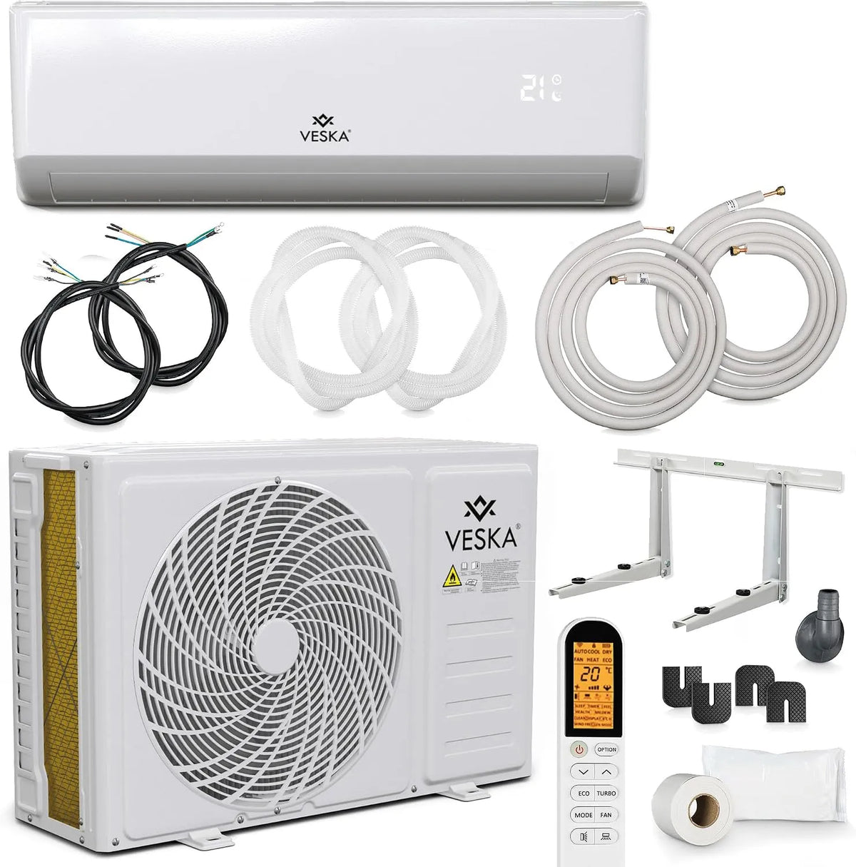 VESKA VSK-12000BTU, Splitové klimatizace, + Klimatizace Set Split - s funkcí WiFi / App Klimatizace - Cool A + + / Heat A +, Bílá, 12000BTU