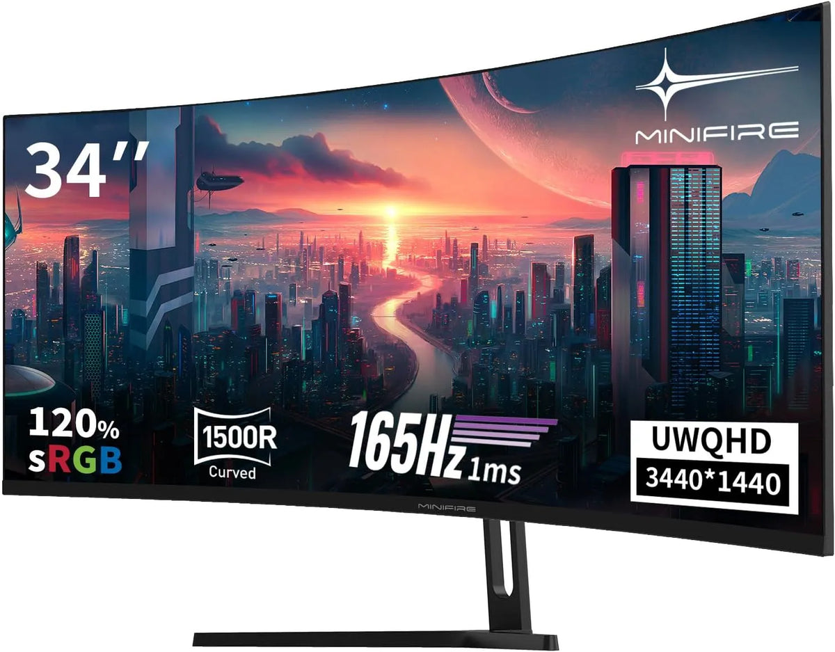 Minifire 1500R 300nits, Monitory, 34 palců UWQHD zakřivený Gaming Monitor 165Hz (DP), 3440 x 1440, zakřivený, 1ms, Černá, 165Hz