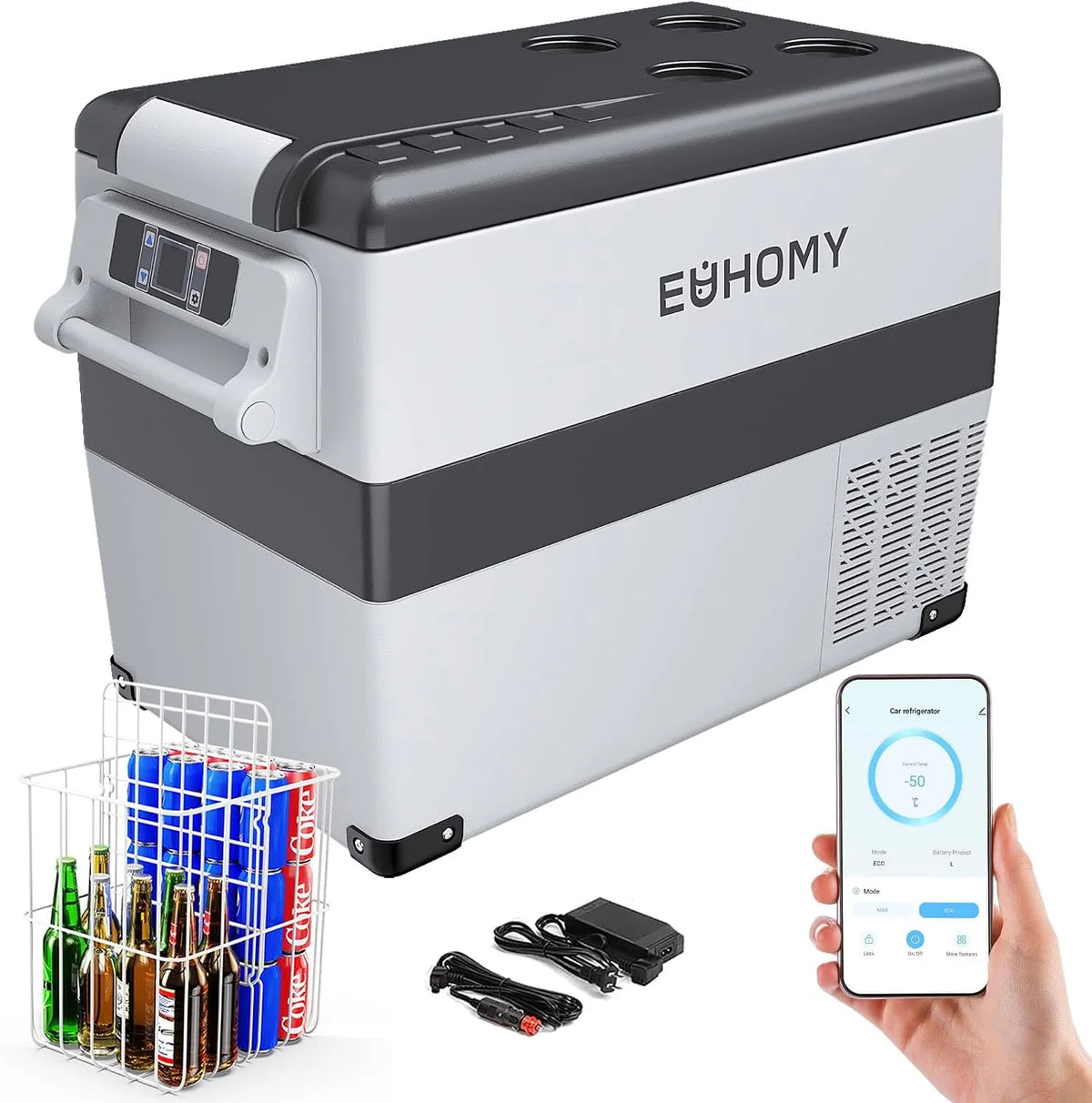 EUHOMY 12V/240V, Chladničky, Kompresor 12V Chladicí box 40L, Chladicí box Autokompresor s APP ovládaným, 12V /, Bílá, 240V, 40L, 28 l