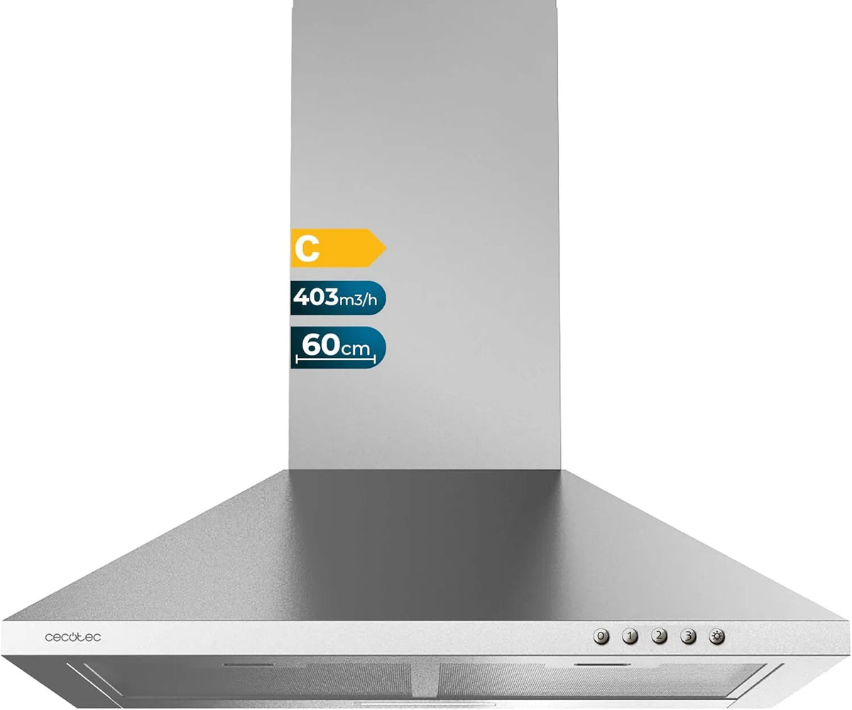 Cecotec, Nástěnné digestoře, Flux PM 604300, 60 cm, nerezová ocel C. Pyramidální tvar, nerezová ocel povrch, Stříbrná, 105 W, 105 v