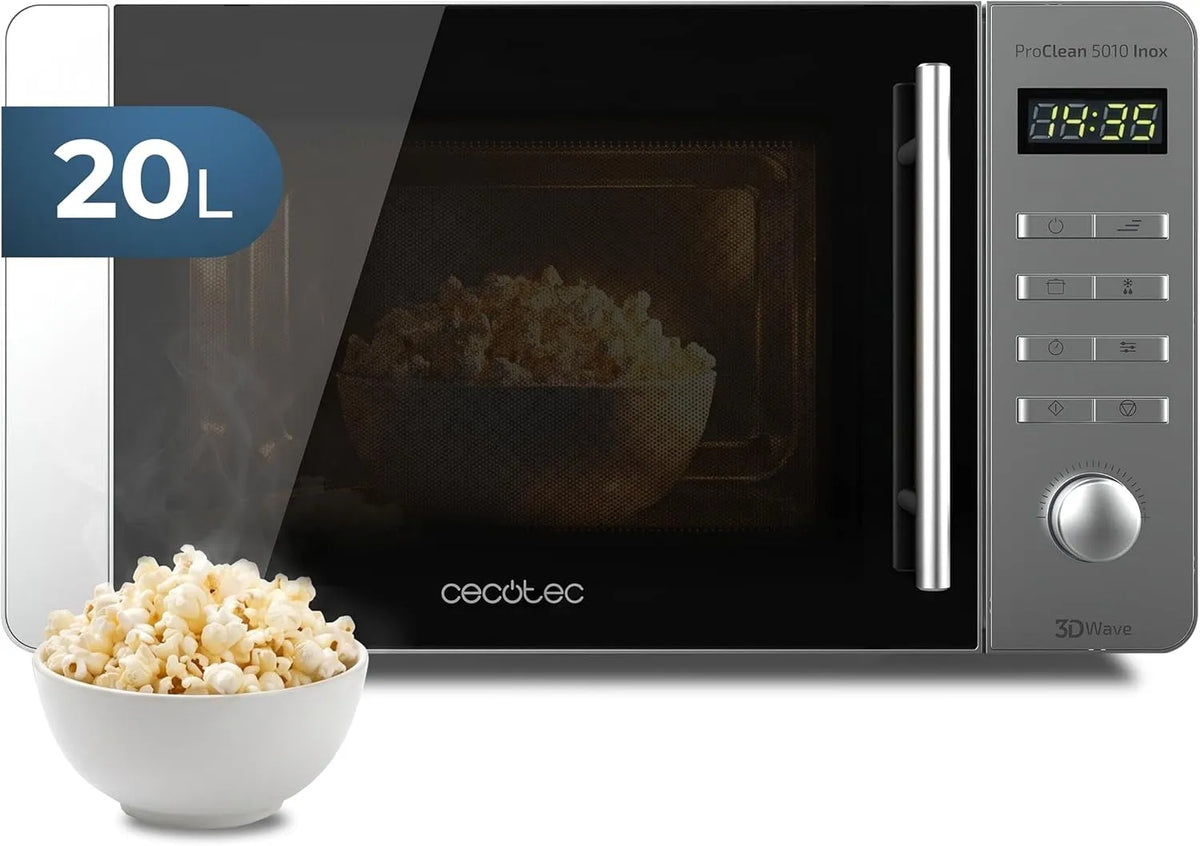 Cecotec, Samostatné mikrovlnné trouby, mikrovlnná trouba Proclean 5010 Inox Wave, 20L, nerezová ocel - design, 1150 W, Stříbrná