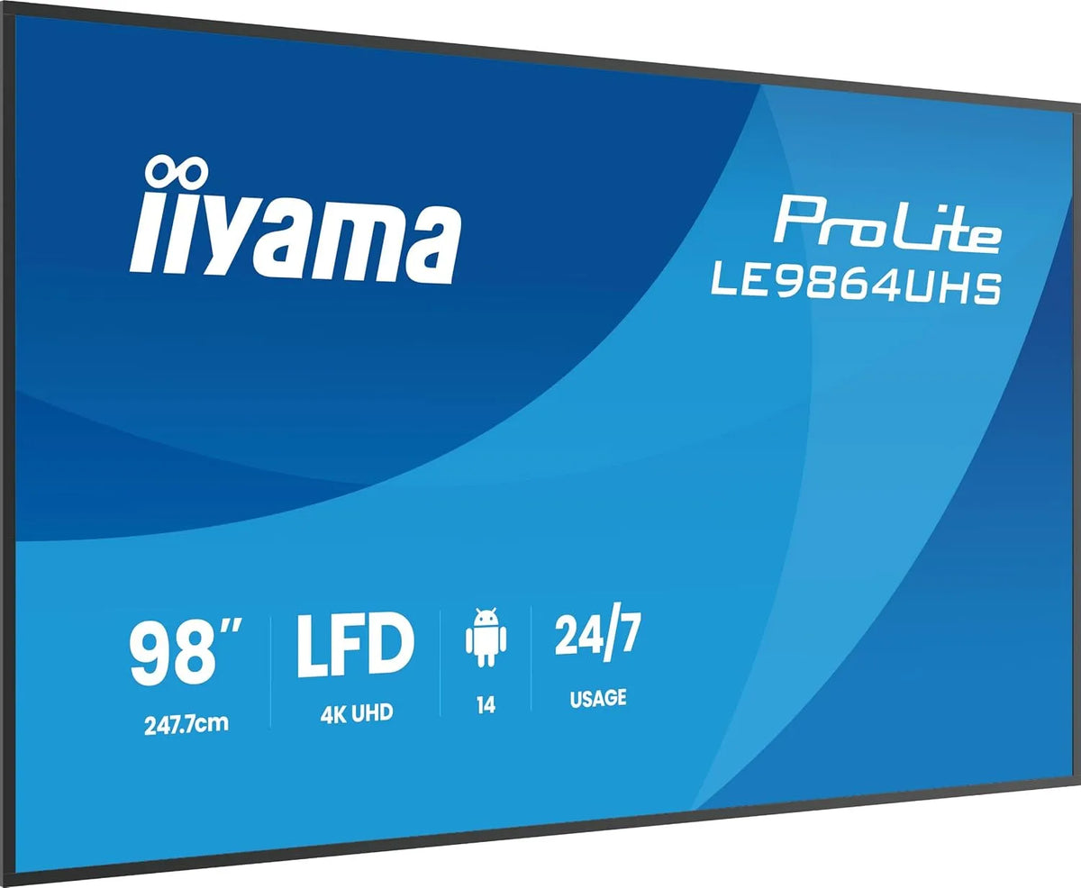 iiyama LE9864UHS-B1AG USB2.0, Monitory, Prolit 247.7cm 98 'Digitální Signage displej VA LED Panel 4K UHD HDMI USB- C, Černá, 247.7cm, 98 ', 4K