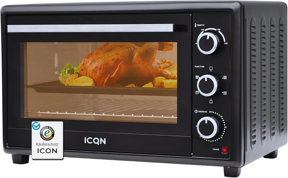 ICQN, Mini trouby, 50L Mini- trouba s cirkulujícím vzduchem, 1800 W, rotační nůžky, vnitřní, Černá / stříbrná, 50L, 1 x 44, 3 x 37