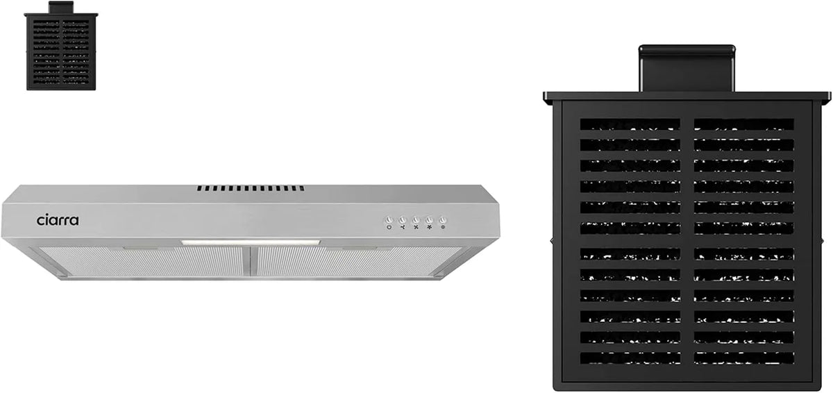CIARRA CBCS6903D CBCF009, Podstavné digestoře, A + podstruktura řady kapuce 60 cm s uhlíkovým filtrem a 1 lepené aktivované, Černá / stříbrná