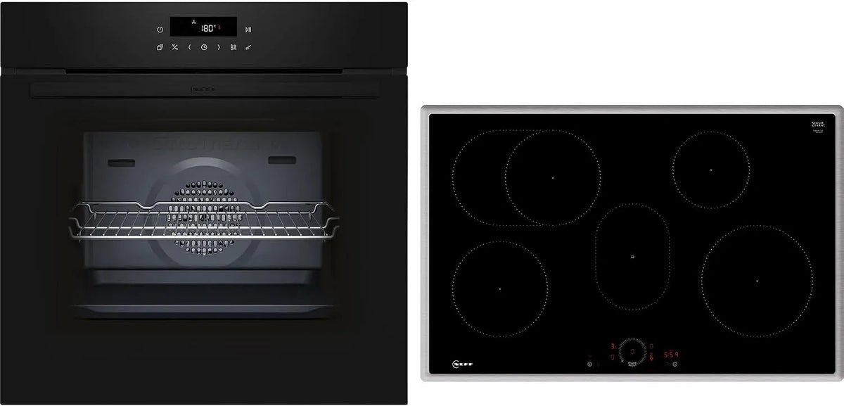 Neff BTX48PIB0 B2CCJ7AK3, Sety sporáku a trouby, vestavěná sporáková sada sestávající z sporáku, 60 x 60 cm, pyrolýza a EasyClean, Černá