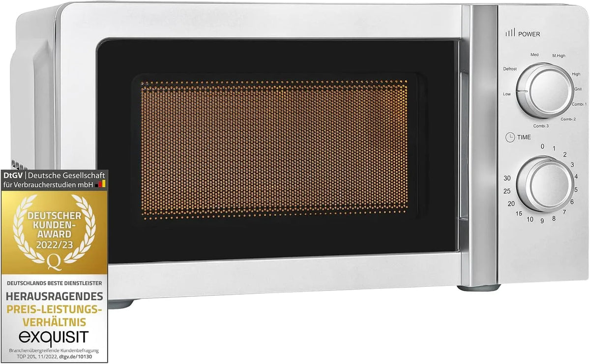 Exquisit W/900, Mikrovlnné trouby s grilem, Vynikající mikrovlnná trouba s grilem 20 L - 700 W / 900 W, 5 kroků, Černá / stříbrná, 20 L, 700 W