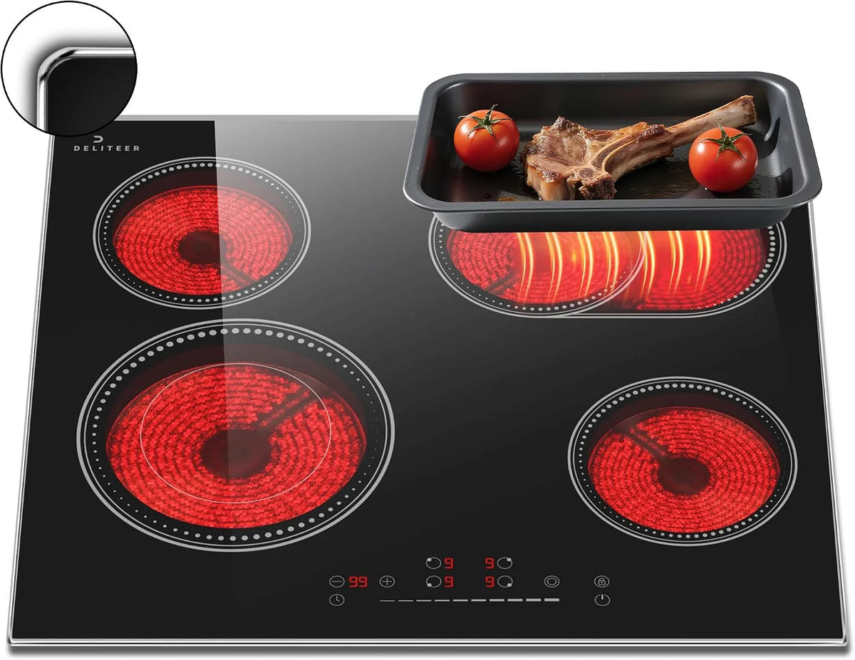 DELITEER, Varné desky, Autopark Glasce Keramické Cooktop 4 Panely s rámem & Oval a Double Zone, Černá, 9 v, 27cm, 13, 8 cm, 23 cm
