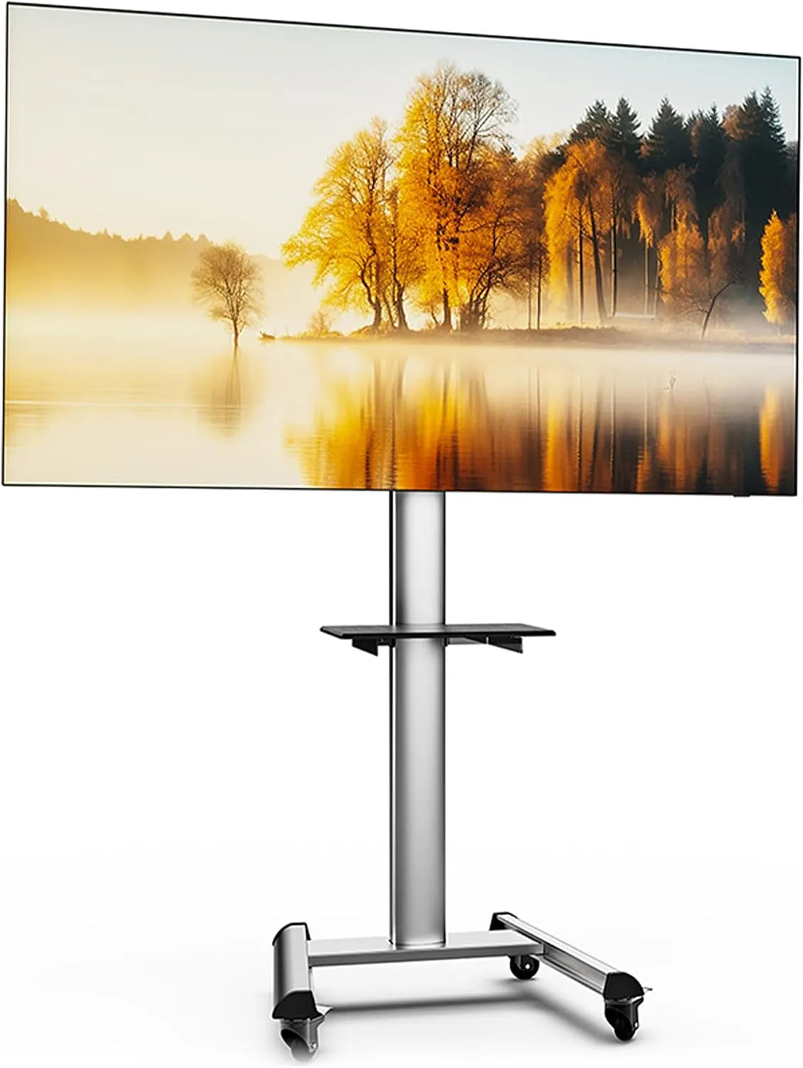 XTRARM, TV stolky a nízké skříňky, Proton 500 mobilní TV stojan s válečky, police, zásuvky, USB porty, výška 211cm, Černá, 211cm, 40 kg, 200x200