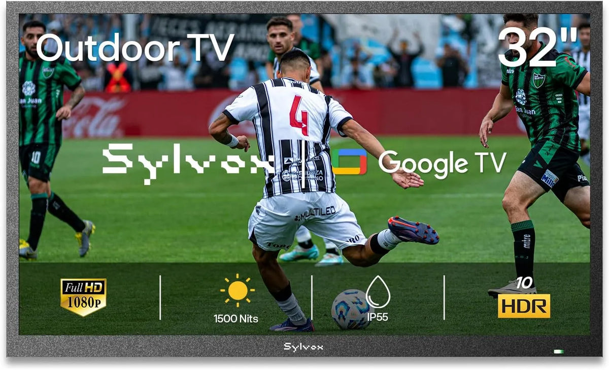 SYLVOX, Televizory, 32 palců Venkovní TV, 1500 Nits Full Sun Readiable, IP55 vodotěsný, Černá, 55 v, Full HD, 10W