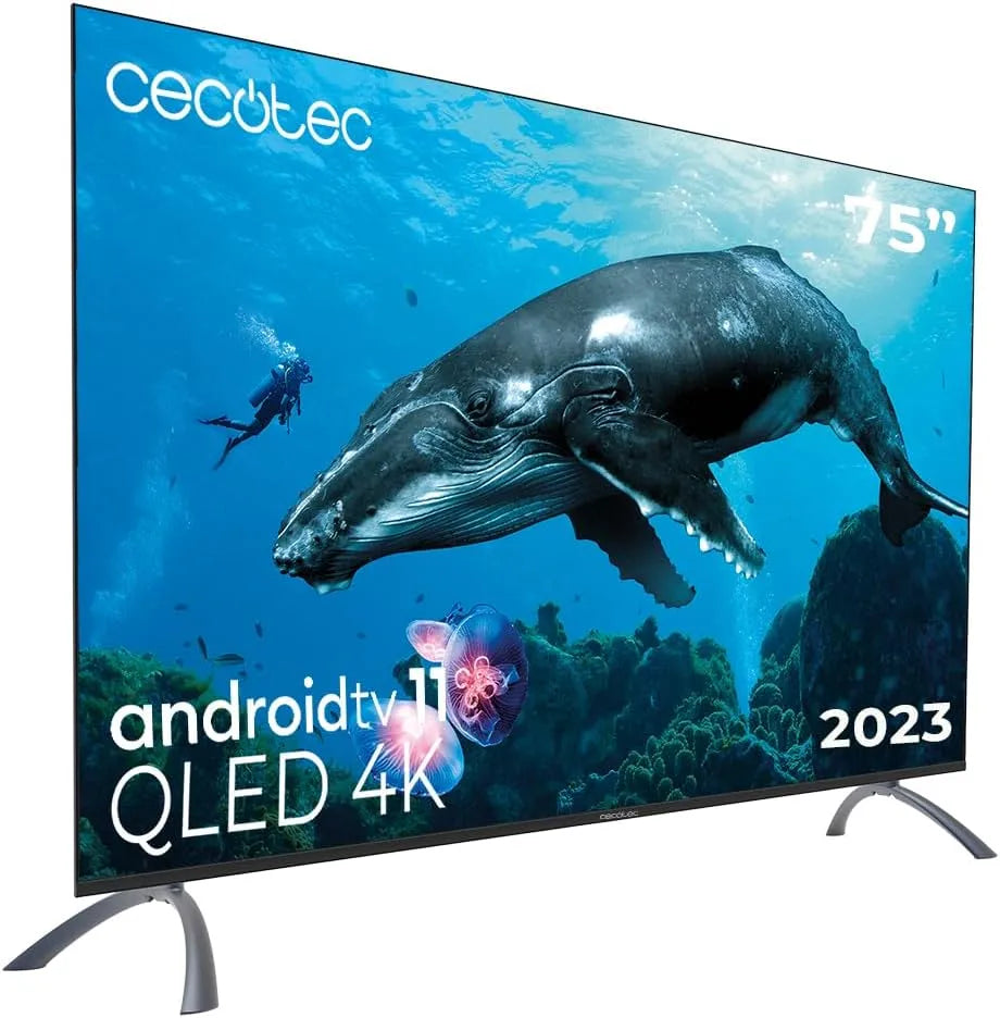 Cecotec V2-Serie TV75, Televizory, QLED 'Smart TV V2 series VQU20075, 4K UHD, Android TV11, Bezrámové, Google, Černá, QLED, 75 ', 4K