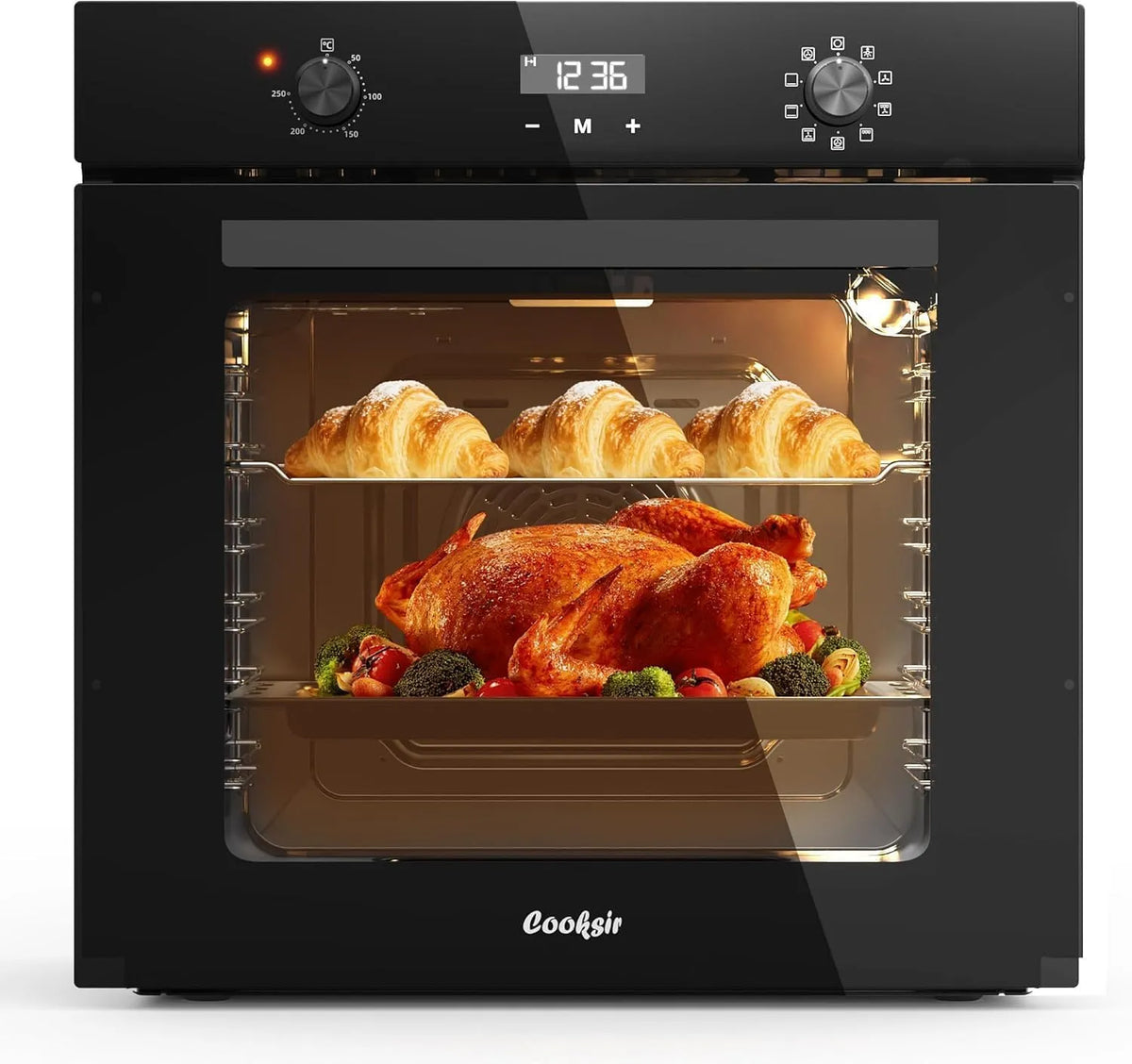 Cooksir 2800Watt, Trouby, 60cm budova-v troubě, 60 litrů trouby s zástrčkou, 9 funkcí, Černá / stříbrná, 60cm, 60 l, 2800W, 5 x 59