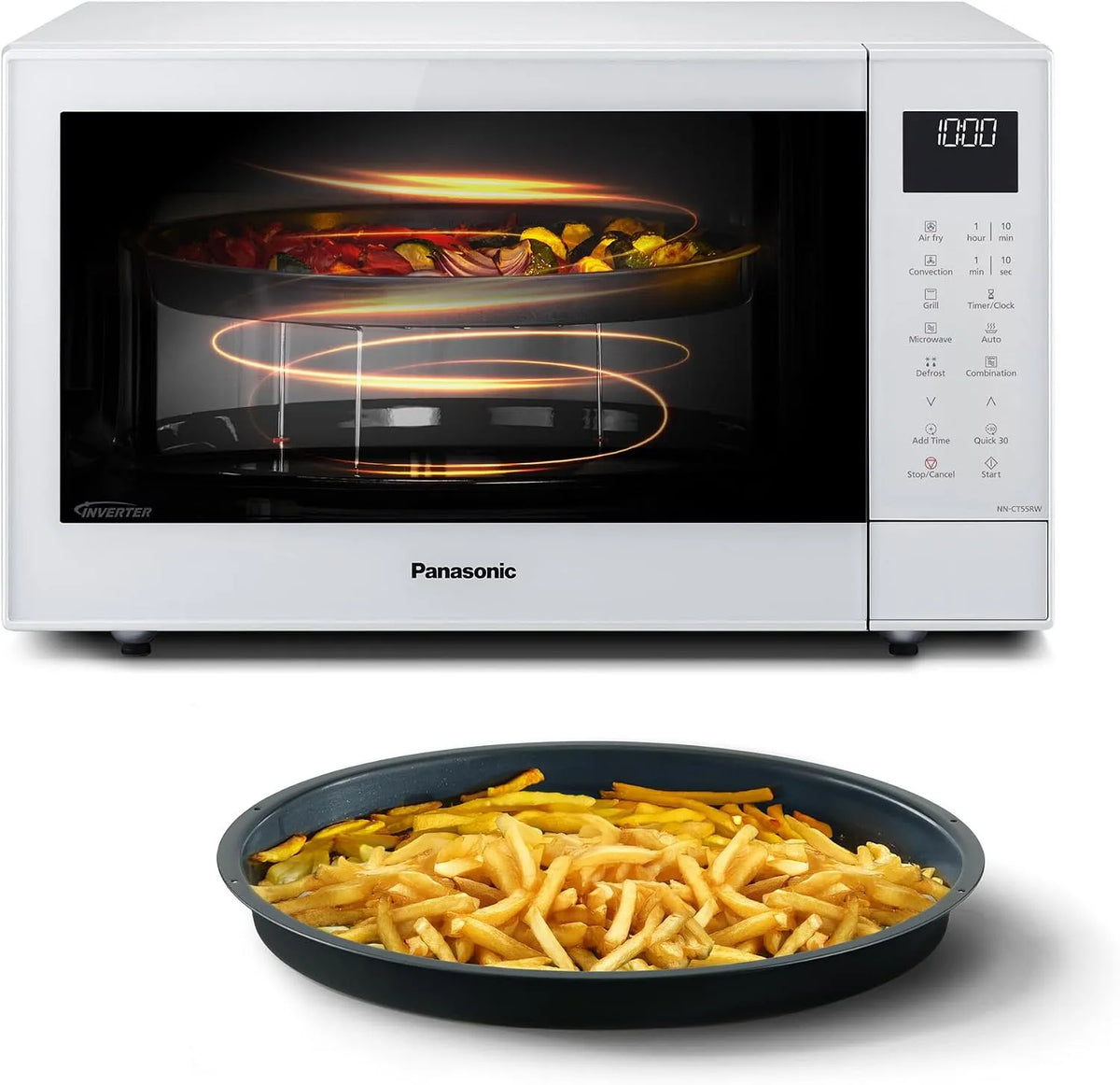 Panasonic NN-CT55RWEPG 4-in-1, Teplovodní mikrovlnná trouba, 27L Combi Mikrovlnná trouba s funkcí Airfrier, 1000W Inverter, 1300W Gril, Bílá, 27L