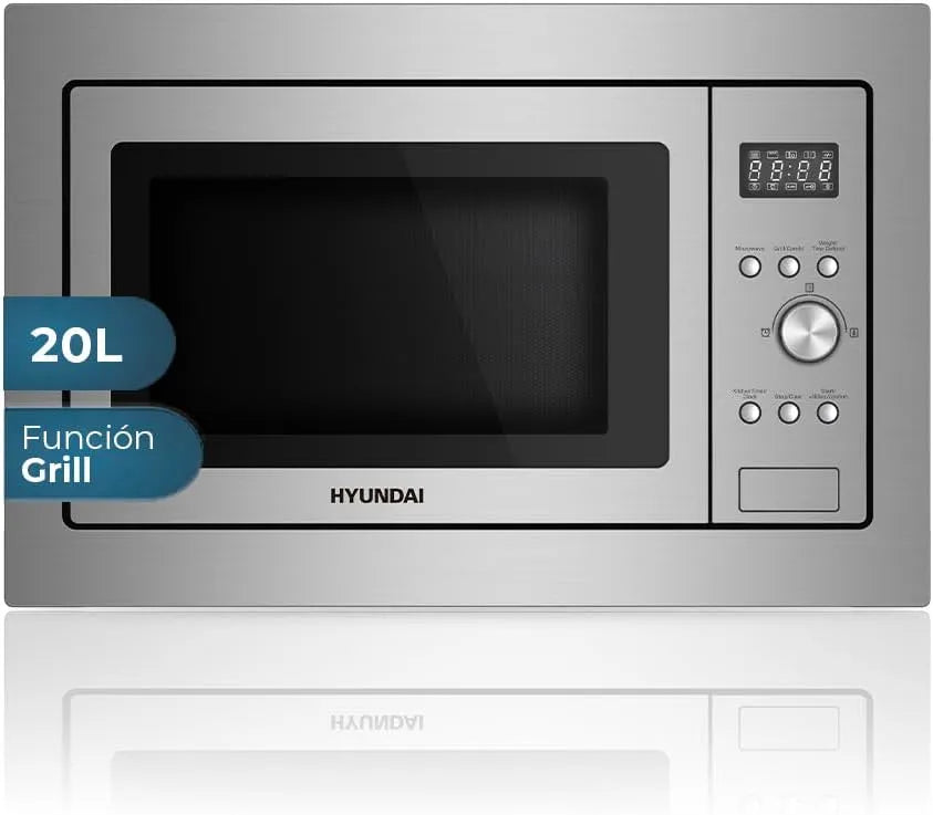 HYUNDAI HMWI2700DGX, Mikrovlny s ovesným a grilem, mikrovlnná trouba, 20 litrů, integrovaný gril, nerez ocel, 700 W, 8 programů, Stříbrná, 20 l