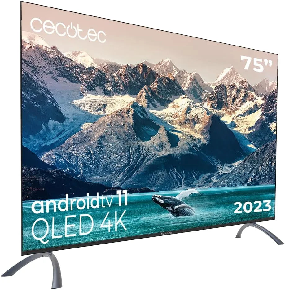 Cecotec V2-Serie TV75, Televizory, QLED 'Smart TV V2 série VQU20075S. 4K UHD, Android11, Bezrámový design, MEMC, Černá, QLED, 75 ', 4K, 10W