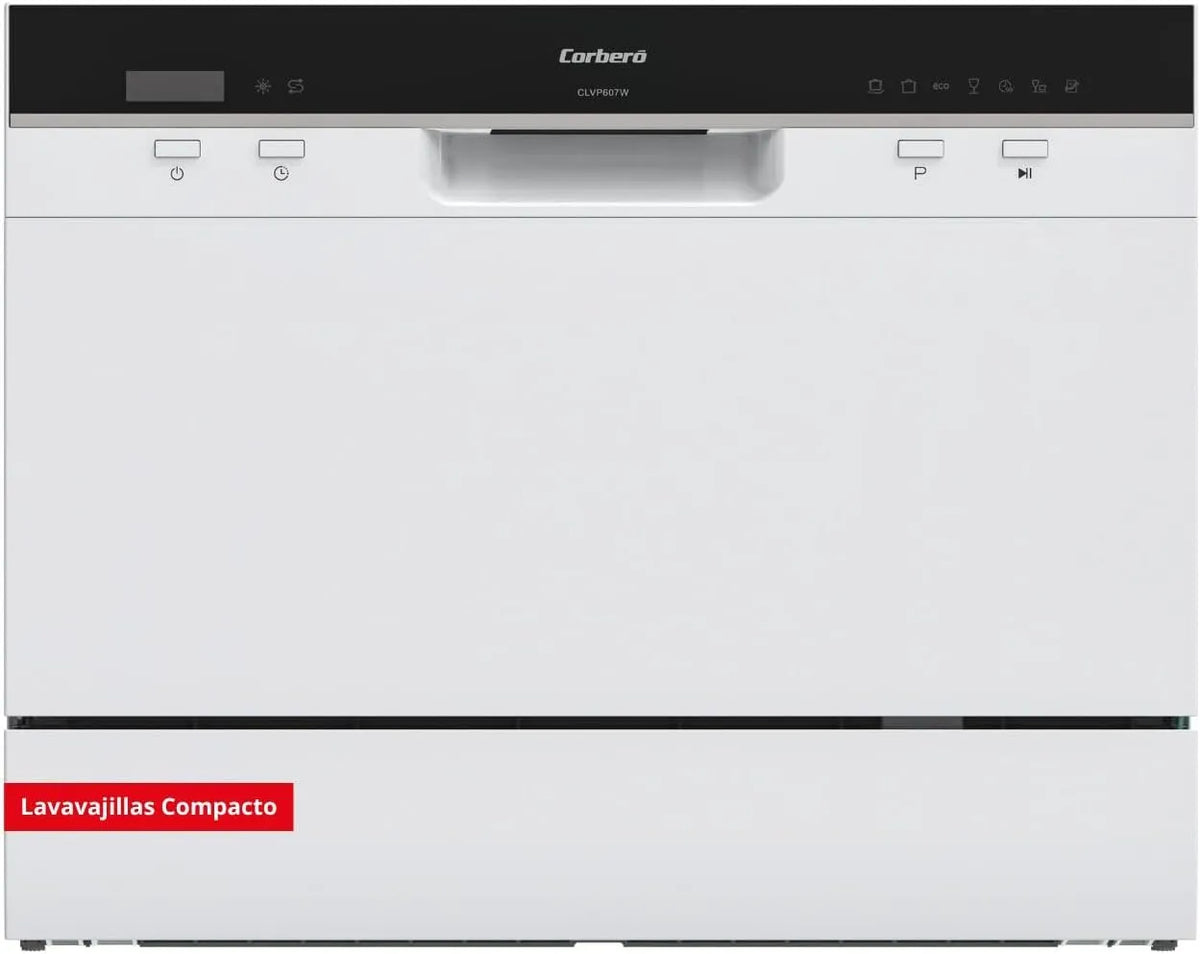 Corbero CLVP607W, Velké domácí spotřebiče, Corberó Přenosná myčka nádobí, 6 stropů, 7 programů, 5 teplot, LED displej, ECO, Bílá, 607W, 49 dB
