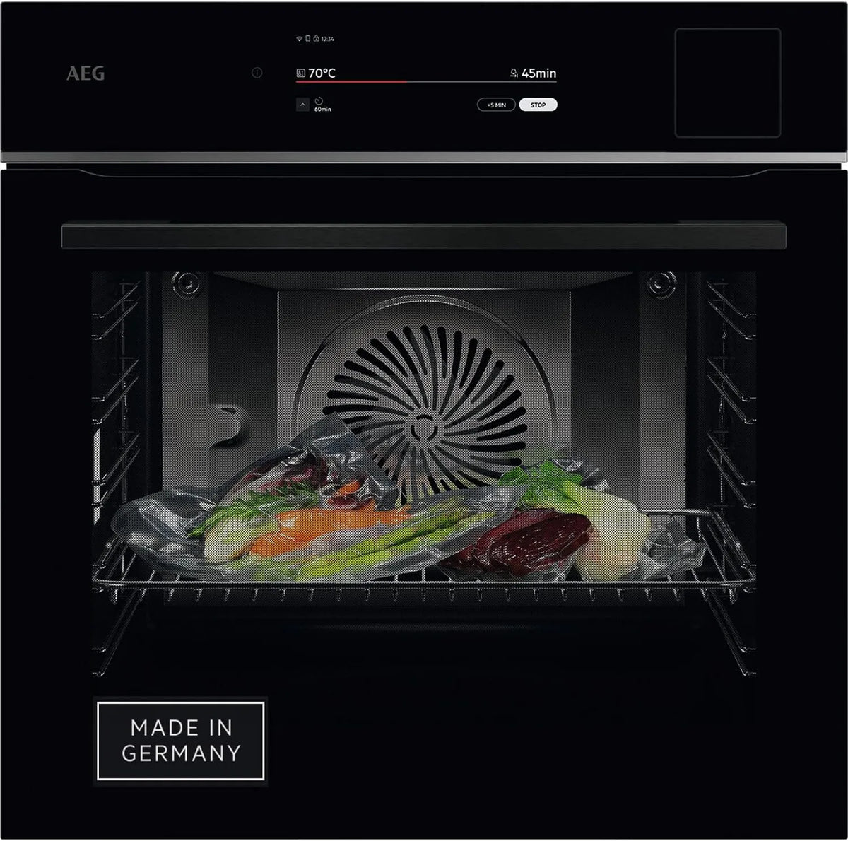 AEG TP9SB82WAB, Parní pece, Wifi Built- in Steam Cooker, Multi- parní sporák, Series 9 Touch- Swipe-displej, Černá / stříbrná, 82W