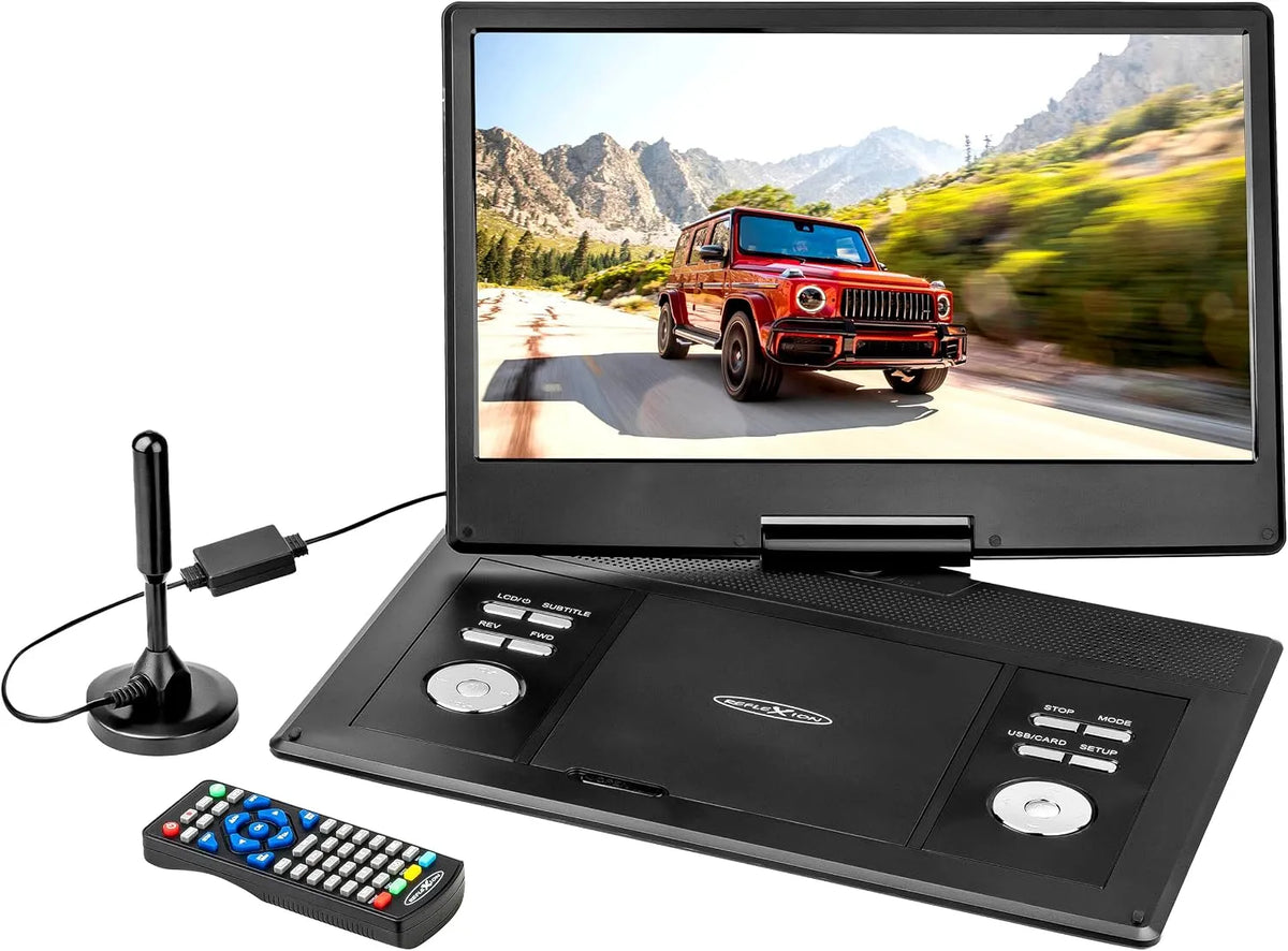 REFLEXION 12V-Auto-Adapter DVD1424, Přenosné DVD přehrávače, Přenosný DVD přehrávač 14 palců (36 cm) LCD monitor s ladičem DVB-T2, Černá