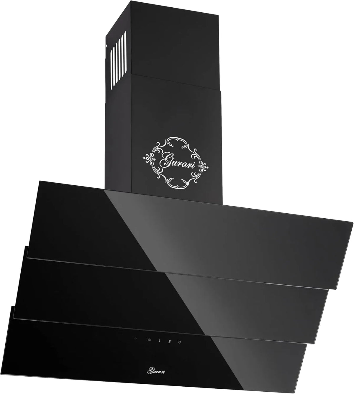 Gurari BL.6, Nástěnné digestoře, bezhlavá kapuce 60 cm GCH D 267 Prime Schwarz Glas, Černá, 60 cm, 150 mm, 120 mm, 206 W