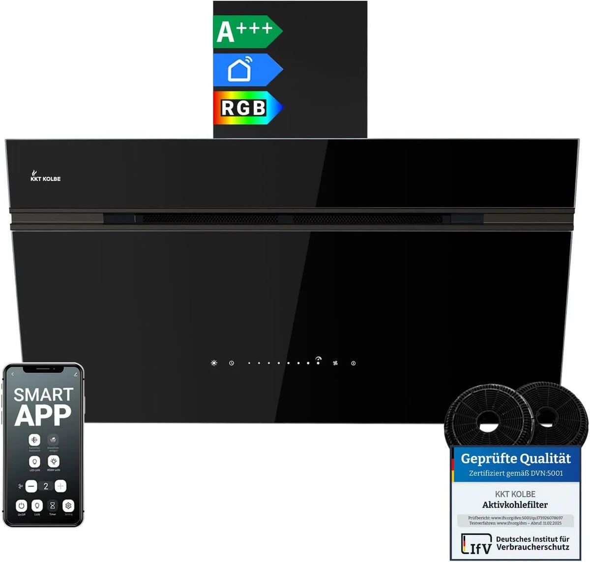 KKT KOLBE AURORA9005FB, Nástěnné digestoře, KKT PISTON KVĚTINA, 90 cm bez hlavy, Černá / stříbrná, 90 cm, 60 cm