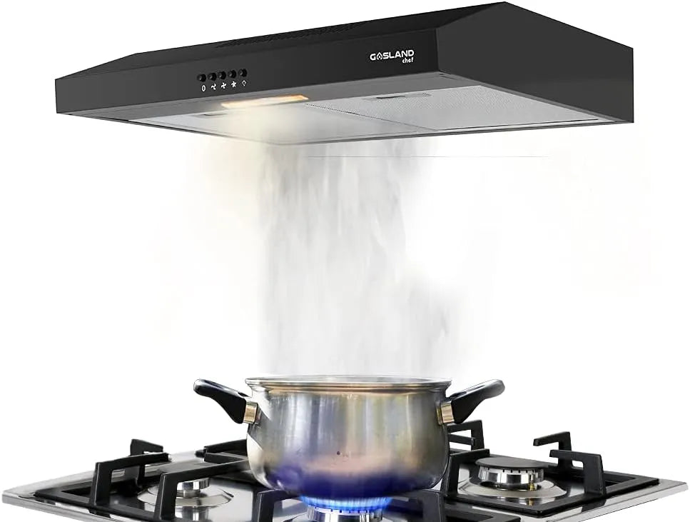 GASLAND SR60BP 60m3, Nástěnné digestoře, 60cm GALAND / h černá nástěnná kapota, 2W LED světlé světlo pro kuchyň, výfukový, Černá, 60cm, 2W, 65W