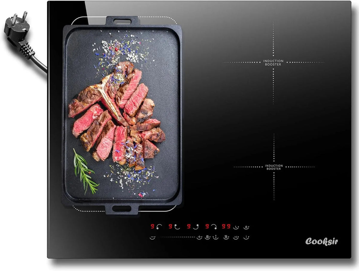 Cooksir, Varné desky, Indukční varná deska s konektorem, indukční varná deska 4 s flexzonem, Černá, 220V, 60CM, 1800 w, 2100 w