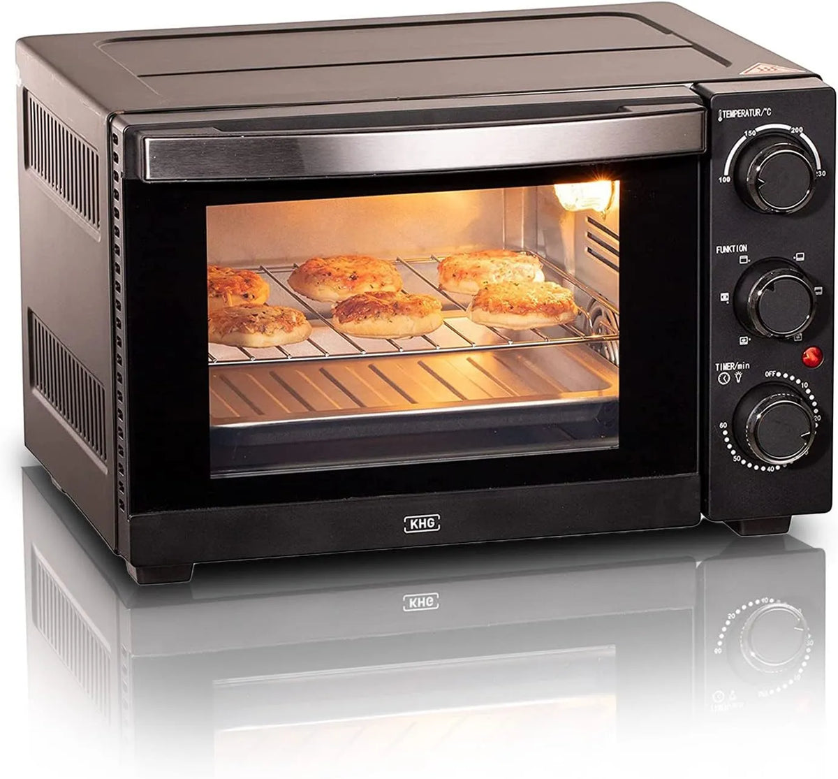 KHG MBO-15S, Mini trouby, Mini- trouba v černé barvě s cirkulujícím vzduchem, horním / spodním teplem, Černá, 20W, 1200 W, 40, 4 cm, 26, 5 cm