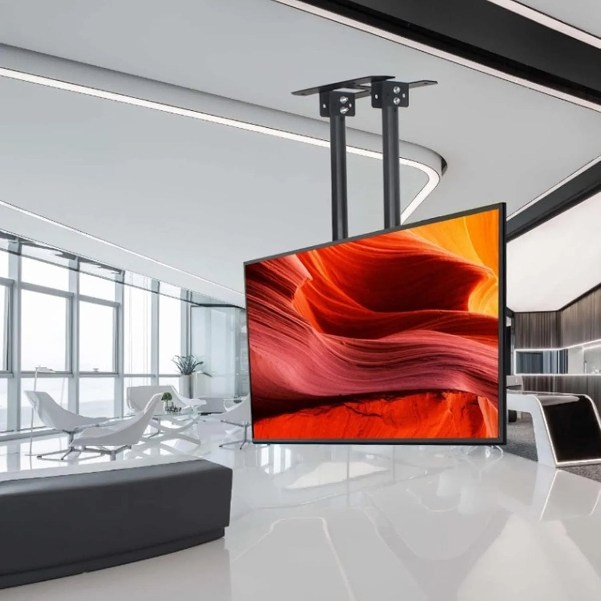 GLDYTVF, Nástěnné a stropní držáky, Stropní TV montáž - stropní TV výtah, nastavitelná dvoutypová stěna pro displej, Černá, 40 kg, 100 x 100