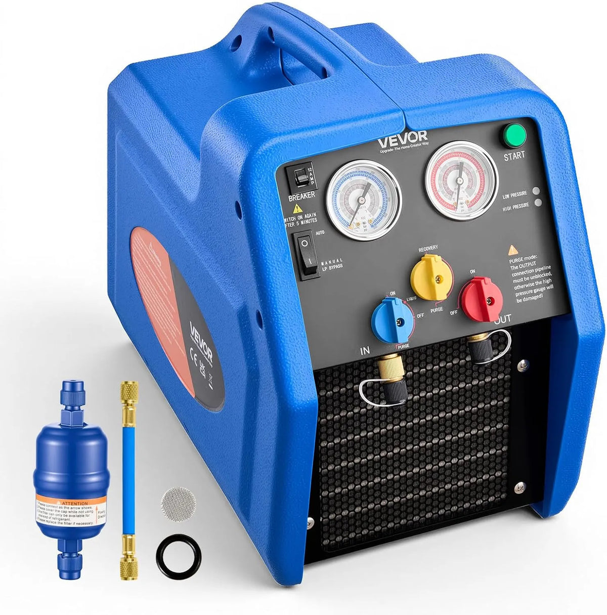 VEVOR 220V/50Hz, Mobilní klimatizace, Chladnička extrakční jednotka Přenosná chladicí čerpací stanice, 220V / 50Hz 1450, Bílá, 220V, 50Hz, 2L